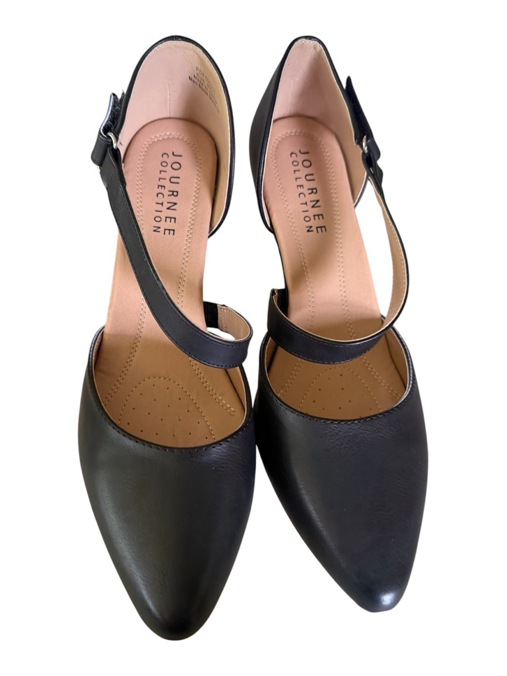 Journee Collection Tillis Pumps Women 12W Black Pointed Toe Ankle Strap Heels